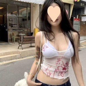 Cheap Wholesale Florla Print Tank <strong>Tops</strong> for Women 2023 Summer Casual Mesh <strong>See</strong> <strong>Through</strong> <strong>Top</strong> - Product Image 4