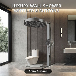 Système de douche carré à poignée unique, finition gris brossé, jet de pluie, barre coulissante, noyau de valve en céramique, acier inoxydable, pour salle de bain - Product Image 2