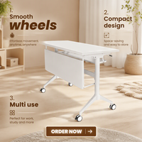 Table de formation mobile à plateau rabattable pour mobilier de bureau, avec roulettes, pliable, pour réunions du personnel, séminaires et salles de classe