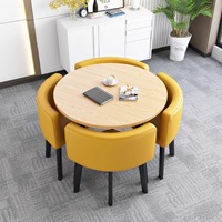 Ensemble de 5 Pièces de Mobilier de Restaurant : Table en MDF avec Pieds en Métal, Petite Table à Dîner Carrée ou Ronde, Idéale pour Réception ou Café – 1 Table et 4 Chaises