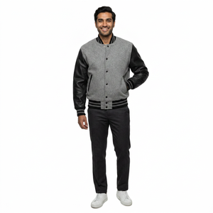 Chaquetas de Béisbol Personalizadas con Logotipo, Chaquetas Universitarias de Cuero Auténtico Transpirables de Manga Larga para Hombre - Product Image 1