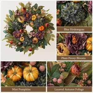 Stock for Hot Sale Christmas Festival Purple <b>Hydrangea</b> Peony Autumn Collection Indoor Outdoor Decoration PVC Wreath Purely - Product Image 3