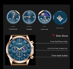 Montre-Bracelet à Quartz de Luxe X-GEQCK pour Hommes, <span class=keywords><strong>Montres</strong></span> de Précision à Aiguille des Secondes Lumineuse, Boîtier en Alliage, Bracelet en Cuir, Cadran en Verre - Product Image 5