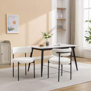 DB Burbank <b>Set</b> <b>of</b> <b>2</b> White Modern Round Boucle <b>Dining</b> <b>Chairs</b> - Product Image 1