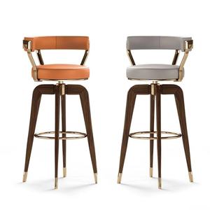 Tabouret de <span class=keywords><strong>Bar</strong></span> de Cuisine Moderne en Cuir <span class=keywords><strong>Noir</strong></span> et Or avec Pivotant-Élégantes Chaises de <span class=keywords><strong>Bar</strong></span> en Bois Massif pour Dîner Haut de Gamme - Product Image 2