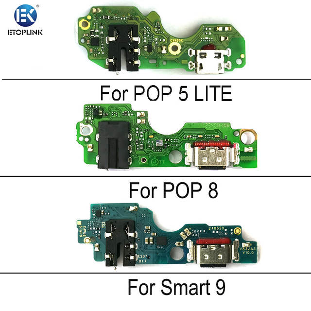 ETOPLINK Con Ic Carga Rapido Placa De Carga Tecno Pop 5 Lite Pop 8 Smart 9 USB Charging Port Board Connector Flex Cable Lifetime