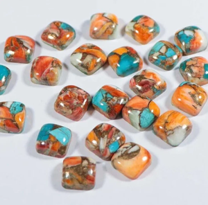 Cabochon lisse en forme de coussin en nacre naturelle, cuivre et turquoise, pour la fabrication de bijoux, toutes tailles, vente en gros, marque AMARA - Product Image 2