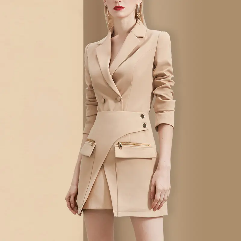 新着ファッションミニスカートツーピースセットプラスサイズオフィス女性ツーピースブレザースーツ