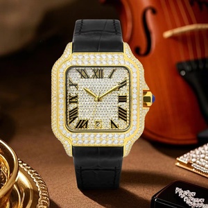 Montre mécanique de luxe demi-sertie de diamants Moissanite VVS, bracelet en cuir noir de haute qualité, automatique, élégante, style Hip Hop - Product Image 4