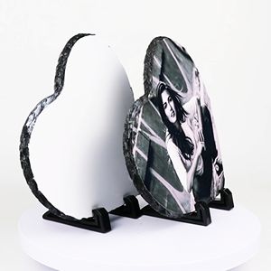 Bloc <span class=keywords><strong>d</strong></span>écoratif en <span class=keywords><strong>ardoise</strong></span> en forme de cœur 20x20cm, cadre photo personnalisable par sublimation, centre de <span class=keywords><strong>table</strong></span> en <span class=keywords><strong>ardoise</strong></span> avec support de présentation - Product Image 2
