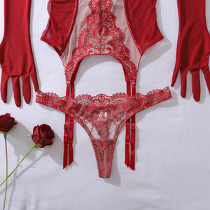 Conjunto de lencería corsé ultra sexy para mujer Yicheng, guantes largos finos, encaje Sissy, Call of Night, malla romántica bordada, étnico - Product Image 6