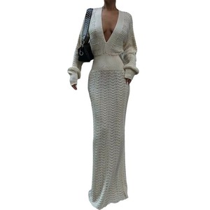 Jupe étroite à manches longues tricotée pour femmes Design évidé Taille haute V profond amincissant <span class=keywords><strong>la</strong></span> plage - Product Image 4