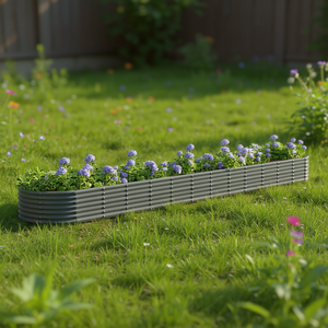 Fioriera rialzata in acciaio verniciato a polvere grigia, lunga 2,4 m, contenitore per piantare all'aperto per ortaggi e fiori. - Product Image 2
