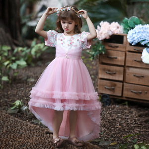 Robe de princesse pour filles, tutu en maille rose, manches courtes, Costume de spectacle pour tout-petits, vêtements de scène - Product Image 1