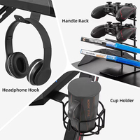Support d'écran de bureau gaming PC en fibre de carbone noire RGB personnalisé avec pieds métalliques, grande table d'ordinateur Esports avec ailes extensibles et réglables