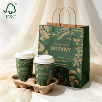 Ensemble d'emballage pour gobelets à café recyclables avec logo personnalisé, comprenant des gobelets en papier, un plateau en pulpe et un sac en papier kraft à emporter