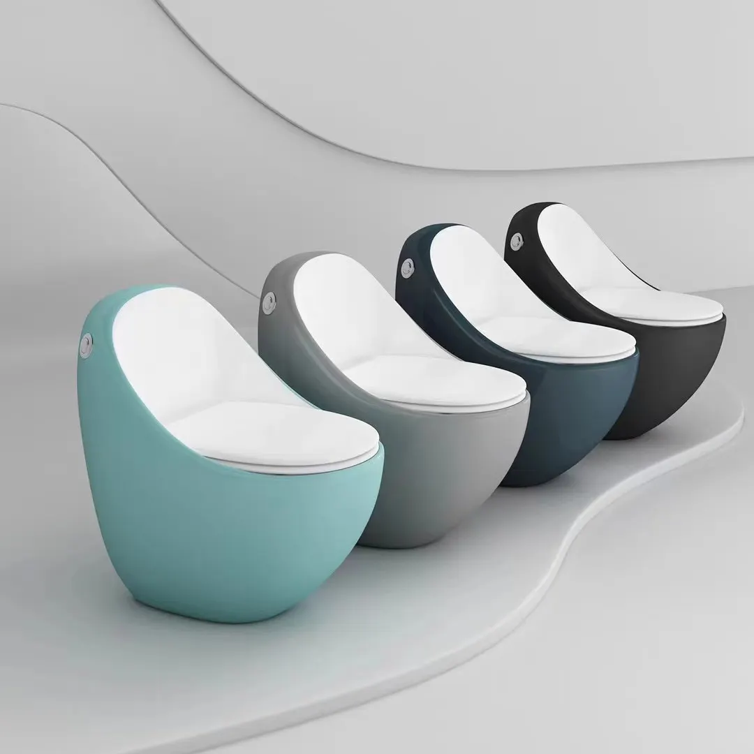 New Design Egg Shape S-Trap Luxury Sanitary Ware Matte Green Blue One Piece Black Bathroom Toilet Wc