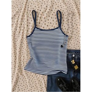 FOXA Girl's Striped Camisole Spaghetti Strap Crop <b>Top</b> Crew Neck Sleeveless Slim Fit Undershirt - Product Image 2