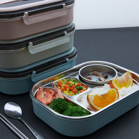 Boîte de conservation alimentaire portable sans BPA, 1400 ml, en acier inoxydable 304, 4 compartiments, étanche, passe au lave-vaisselle, avec poignée