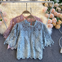 GIMILY oem personnalisé Top chemise pour femmes Top Hollow Flower Lace Casual Tops Chiffon Blouse Women Blouse & Shirt avec très populaire