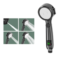Douche à main numérique à température numérique, style moderne, écologique, arrêt d'eau en un clic, 4 modes de jet, noir