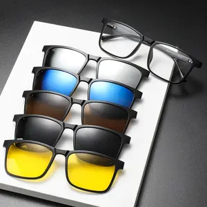 Magnetic Clip Sunglass Nhà cung cấp người đàn ông phân cực 6 trong 1 Eyewear file đính kèm clip trên nam châm kính mát