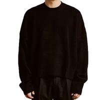 Pull en laine d'agneau pour homme, tricot chaud et respirant, surdimensionné, de haute qualité, en col ras du cou,