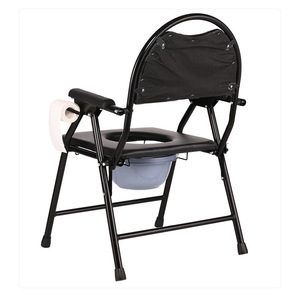 Silla de baño portátil para ancianos y discapacitados, taburete de baño plegable con funda para asiento, material de hierro negro - Product Image 4
