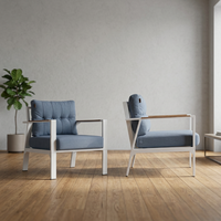 Fauteuil de bistrot moderne en aluminium avec coussin et accoudoirs, idéal pour l'extérieur, la terrasse ou le restaurant, avec oreiller décoratif