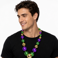 Colliers de mode en gros, colliers de perles violettes, dorées et vertes, décorations de fête de carnaval, perles à lancer pour défilés