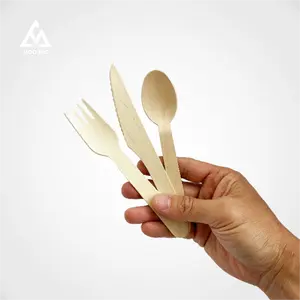 100% Compostable Heavy Duty Disposable Wooden Bamboo Cornstarch Plastic Cutlery For Camping Party