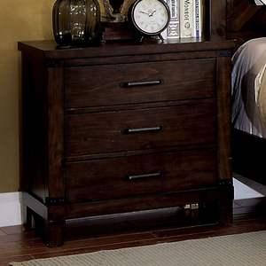 DB <b>Rustic</b> Style Solid <b>Wood</b> 1pc Nightstand with 3-Drawers Dark Walnut Finish and Black Bar Pulls Bedroom Furniture for Apartments - Product Image 1