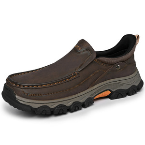 Mocassins pour hommes en cuir PU rétro britannique, à enfiler, semelle en caoutchouc antidérapante, doublure en peluche, chaussures décontractées de travail - Product Image 5