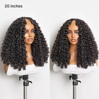 Pelucas de Cabello Humano Rizado Birmano con Parte en V, 180% de Densidad, con Puntas en Espiral, Sin Pegamento, con Cordón Ajustable Flexi-Fit