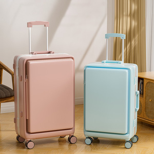 Front Opening Suitcase 26 Inch Aluminum <b>Frame</b> Spinner Wheels Combination Lock Travel Trolley Case Unisex Solid Color - Product Image 1