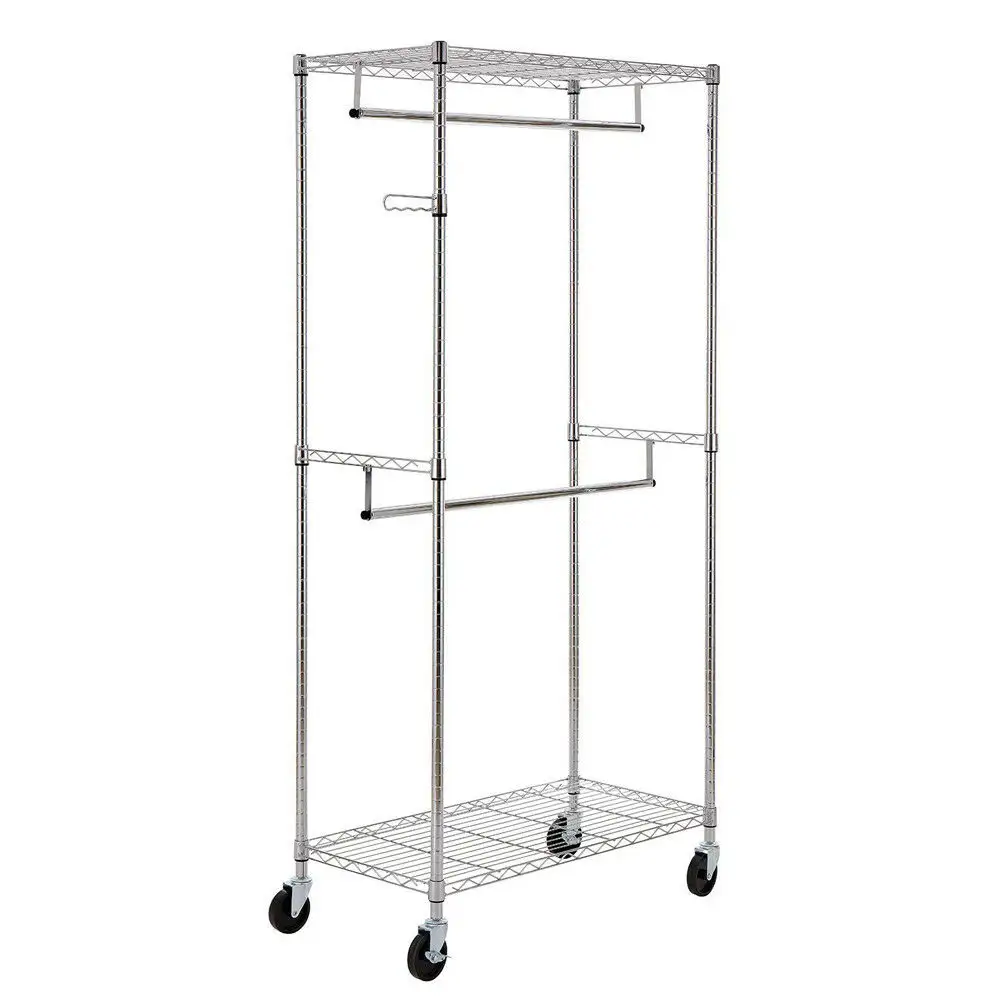 36X18X71 2 Pole Closet Organizer Rack เสื้อผ้าแขวนชั้นวางของ