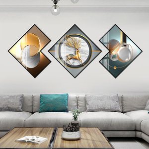 Pintura de decoración del hogar abstracta de lujo personalizada, Tríptico de forma especial, marco de arte de pared, decoración de pared, pintura de porcelana de cristal grande - Product Image 4