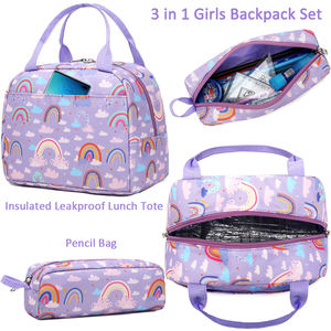 Set de Mochila Escolar Impermeable 3 en 1 de Gran Capacidad para Niñas con Diseño de Arcoíris, Incluye Lonchera y Estuche para Lápices para Estudiantes - Product Image 6
