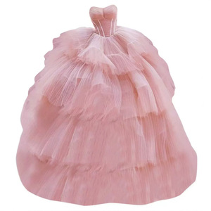 Pink Strapless Empire Waist Tulle Gown For Birthday Party Coming Of Age Ceremony Evening Dress - Product Image 5