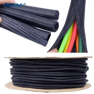 Deem kualitas tinggi terbelah hitam lengan kepang perpanjang kabel pengatur kabel penutup lengan perlindungan dikepang Sleeving