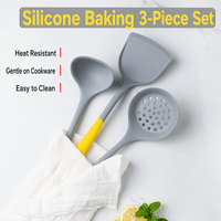 Kit d'ustensiles de cuisine en silicone de qualité alimentaire, multifonctionnel, 3 pièces : écumoire, spatule et accessoires de cuisson, style nordique