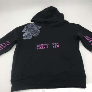 Survêtement en éponge française lourd All-Over Logo de transfert de chaleur col à capuche hommes grande taille sweats à capuche tissu tricoté Logo avant - Product Image 2