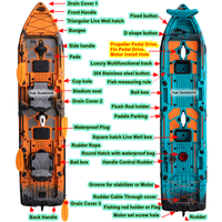 El Mejor Kayak de 2025 Motorizado a Pedal de 14 Pies con Capacidad de 550 lbs, Kayak Modular de Surf de 3 Piezas, Kayak de Pesca de 4m para 2 Personas, Gran Venta