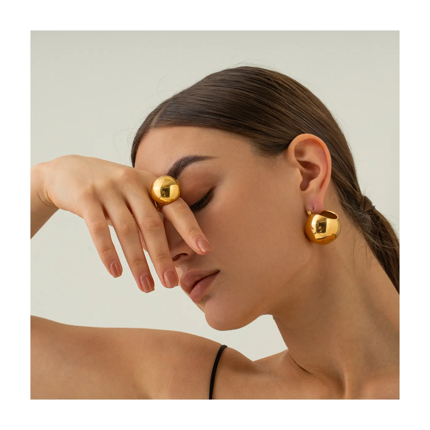 ERESI New Round Ball Style Earring 18K PVD Gold Jewelry Stainless Steel High Polish Smooth Geometric Simple Unisex Stud Earring