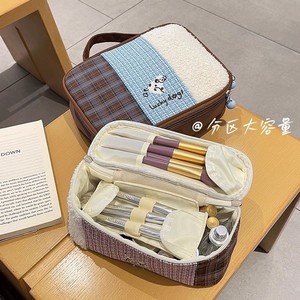 Women's Makeup Bag Large Capacity Zipper Closure Soft Handle Color Blocking Design Multifunctional Portable Cosmetic <b>Case</b> - Product Image 4