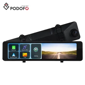 Podofo 11.26 "layar portabel nirkabel, DVR lensa ganda otomatis Android dengan ADAS kamera depan/belakang IPS Full HD rekaman putaran