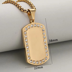 Collana con Targhetta Rettangolare in Acciaio Inossidabile con Bordo Decorato con Strass, Ciondolo Vuoto, Gioiello Hip Hop Punk da Uomo, Regalo - Product Image 2