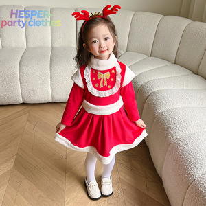 ชุดเสื้อผ้าเด็กผู้หญิงแฟนซีสำหรับคริสต์มาส HESPER 2026 ชุดเดรสสีแดงซานตาคลอส พร้อมหมวกและที่คาดผม สำหรับงานปาร์ตี้และเทศกาลต่างๆ - Product Image 2