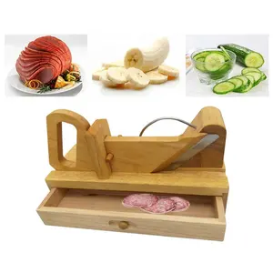 Sausage& Chorizo& Salami Guillotine Slicer With Stainless Steel And Wooden Blade With Safety Lock Peg Dried Meat Slicer