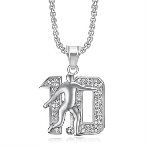 Colliers pendentifs <span class=keywords><strong>de</strong></span> football numéro 10 en acier inoxydable plaqué or 18 carats incrustés <span class=keywords><strong>de</strong></span> diamants, style hip-hop, pour hommes et femmes - Vente chaude - Product Image 5